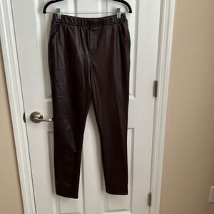 Lilly's Kloset Faux Leather Pants Brown Pull On Elastic‎ Waist Casual Trousers M
